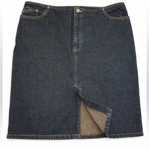 Old Navy Dark Wash Denim Skirt Size 18 Front Slit Classic Cotton Jean Skirt